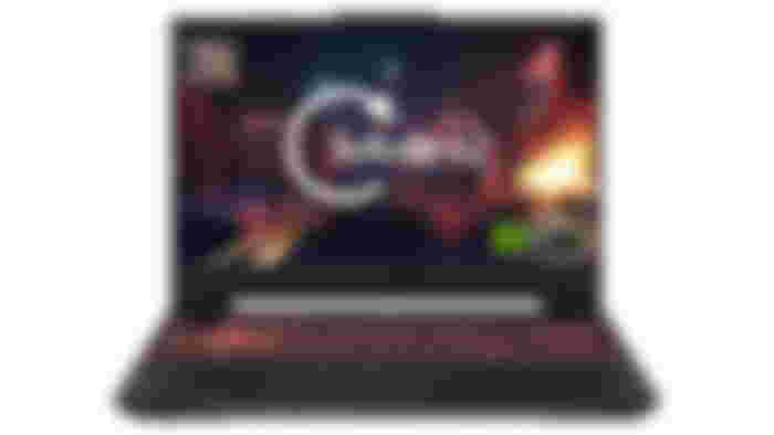 The Asus TUF Gaming A15 2023 gaming laptop with its screen open, advertising its 144Hz refresh rate.