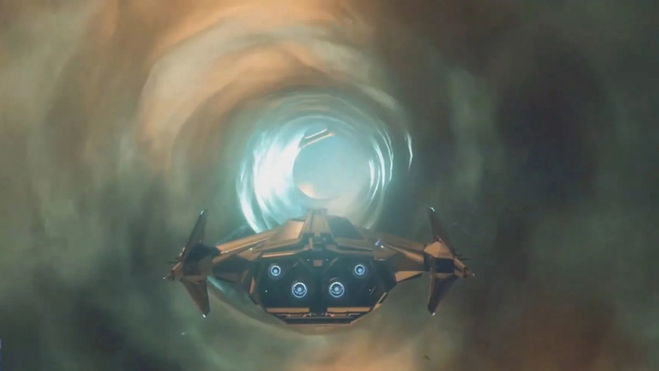 star citizen ship travelling through wormhole