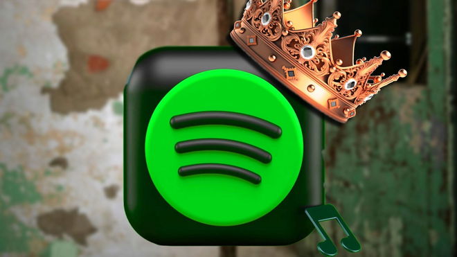 a green spotify icon with a crown on top of it .