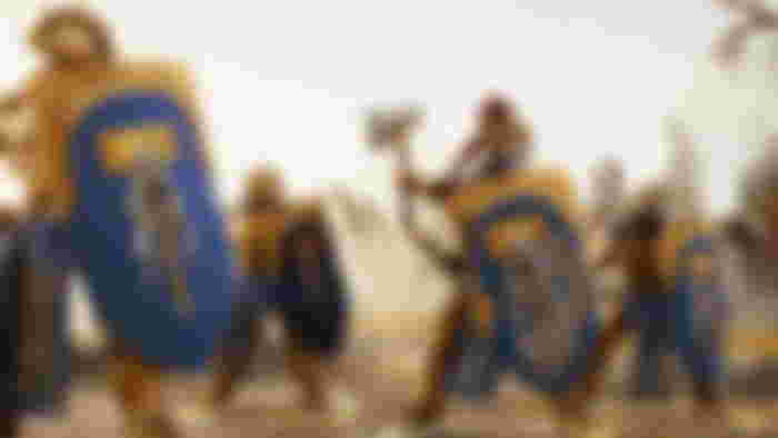 Armoured units with their shields up