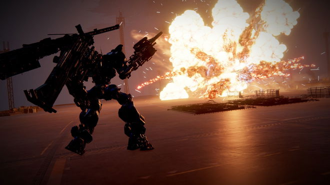 Co-op mod for Armored Core 6 - Mech watching an explosion in the distance