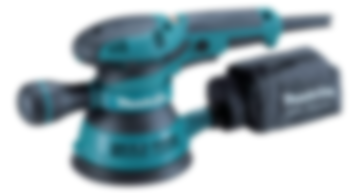 Makita B05041K product image of a black and cyan-coloured sander.