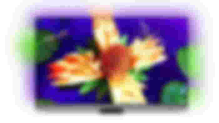 Best TV brands - Philips OLED907 product image of a grey TV featuring an image of an orange flower on water on the display.