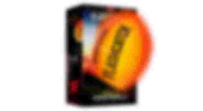 A bright orange light-up football in a black box.