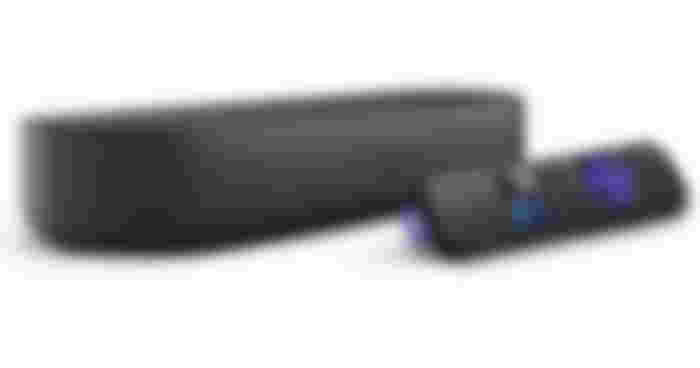Roku Streambar product image of a small black soundbar.