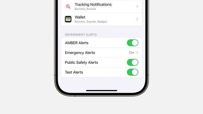 An image that shows the settings to turn off AMBER alerts on iPhone 