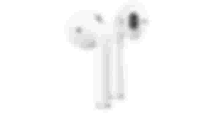 A pair of white AirPods close-up.