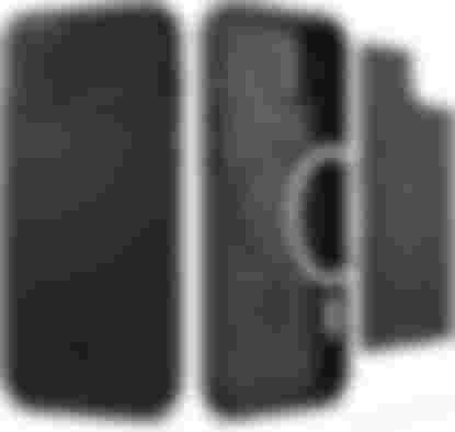 Spigen Optik Armor product image of a black MagSafe case deconstructed.