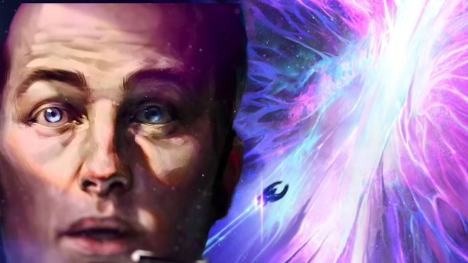A Stellaris captain looking at a multidimensional rift 