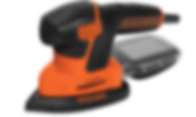 BLACK+DECKER BDEMS600 product image of a black and orange sander.
