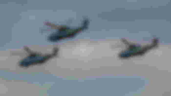 Three Royal Navy Merlin helicopters