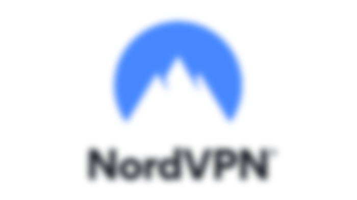 NordVPN logo in black below a blue circle with a reverse mountain image in it.
