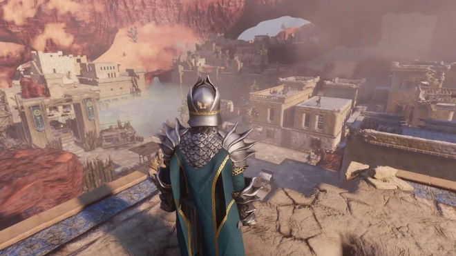 Fast travel - Player stands in front of buildings