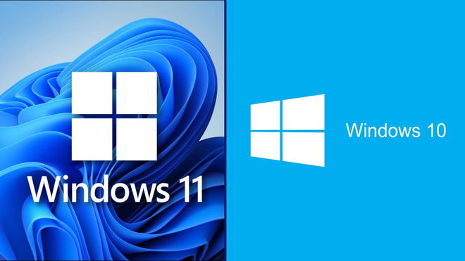 windows 11 next to windows 10 logo and color