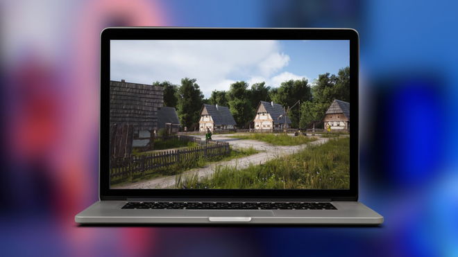 An image of a village in Manor Lords on Mac.