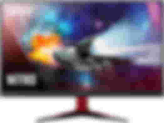 Acer Nitro VG271 product image of a red and black monitor with a space scene on the display.