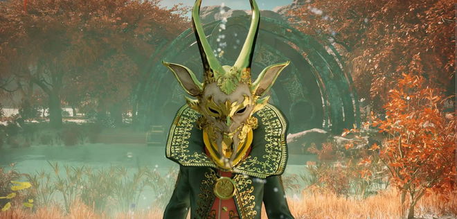 Herbarium Card Nightingale - a character wearing a goat mask