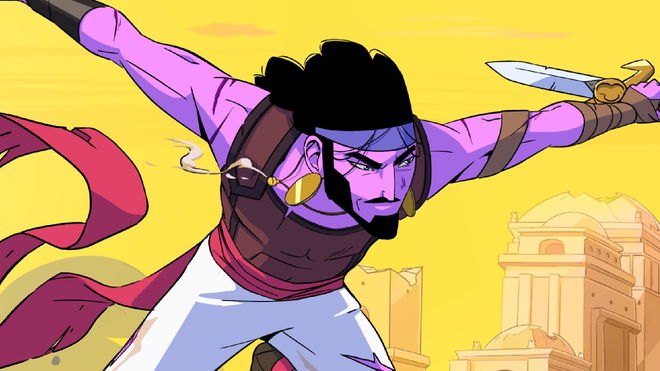 The Prince with his daggers in The Rogue Prince of Persia key art