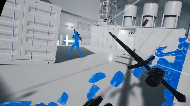 Gameplay screenshot of someone hitting an enemy with sword in COLD VR