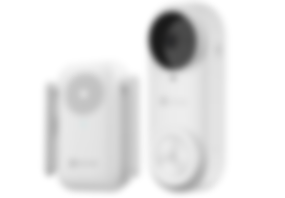 Ezviz DB2 product image of a white doorbell and camera next to each other.