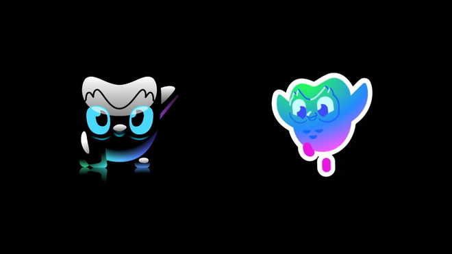 Super Duolingo vs Duolingo Max - An image of the Max owl and the Super owl in a black background