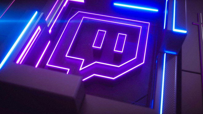 A neon Twich logo
