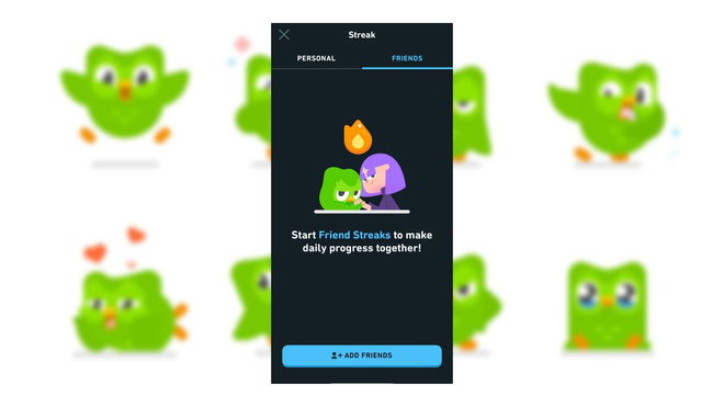 An image of the Friend Streak feature menu in the Duolingo mobile app