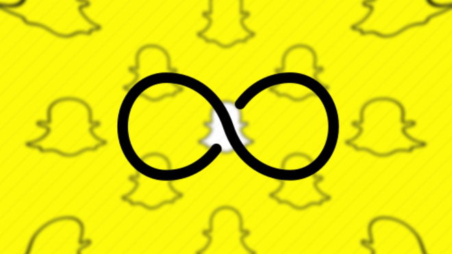 Snapchat logo with an infinity symbol, representing the Boomerang or Bounce feature for creating looping videos on Snapchat.
