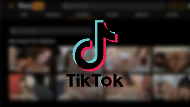 Gooning meaning tiktok - An image of the logo of TikTok with a heavily blurred PornHub image in the background