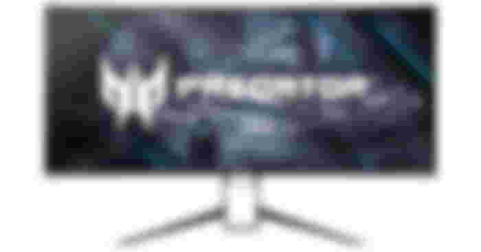Acer Predator X38 product image of a black ultrawide monitor featuring white Predator branding on the display.