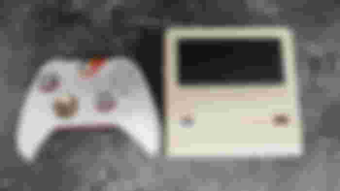 AYANEO Retro Mini PC AM01 size comparison next to a Xbox controller