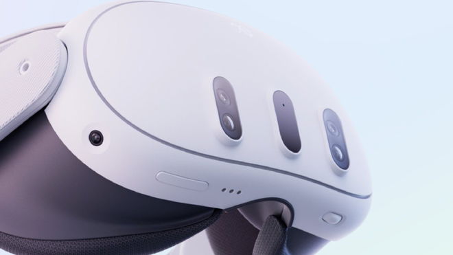 Close-up of the front of the Meta Quest 3 with the front cameras on show