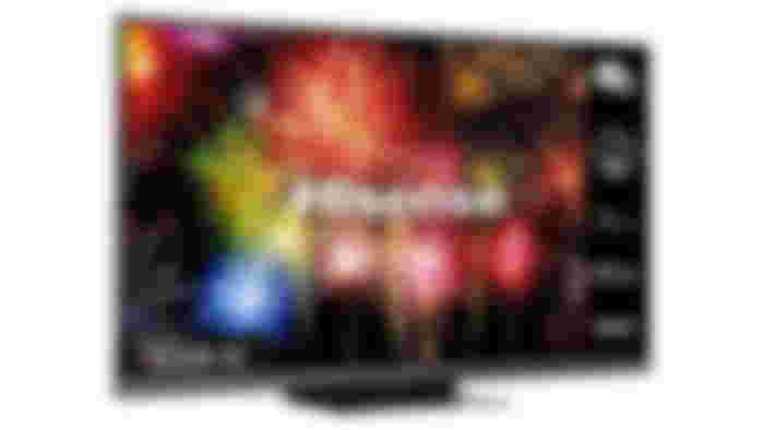 Best TV brands - Hisense U8H product image of a black TV featuring Hisense branding on the display in front of fireworks.