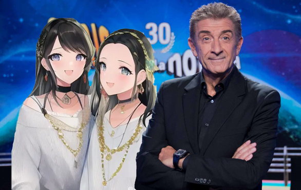 Popular Italian TV show is using anime AI girl filter - Ezio Greggio with anime girls