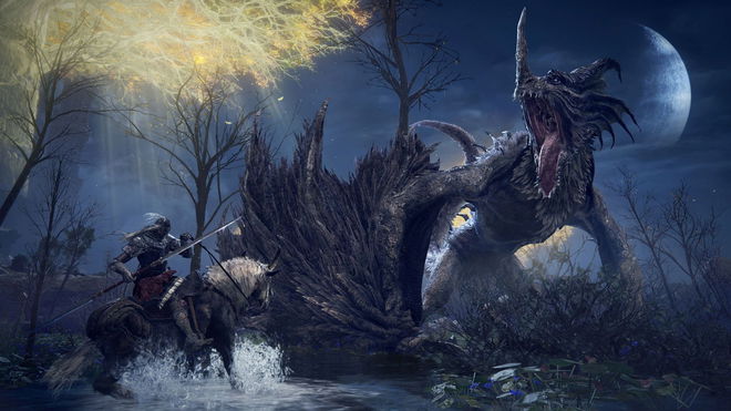 A knight prepares to fight a dragon - Elden Ring Vr