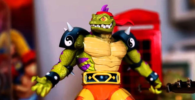 KnockOff is a fighting game featuring 80s action figures - Crocodile-like action figure holding a bat