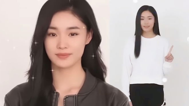 A profile shot and long shot of Tino Bao’s AI daughter, a recreation of Bao Wong smiling and dancing 