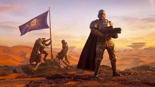 Helldivers 2 SOS not working - An image of three characters from the game with guns