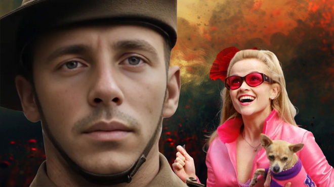 AI generated veteran Charlie next to Legally Blonde’s Elle played by Reese Witherspoon