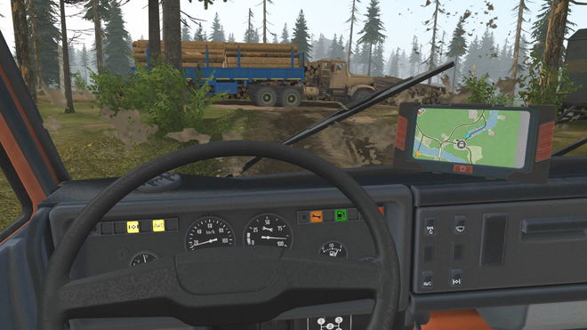 A first-person shot of MudRunner VR gameplay on Quest 3 