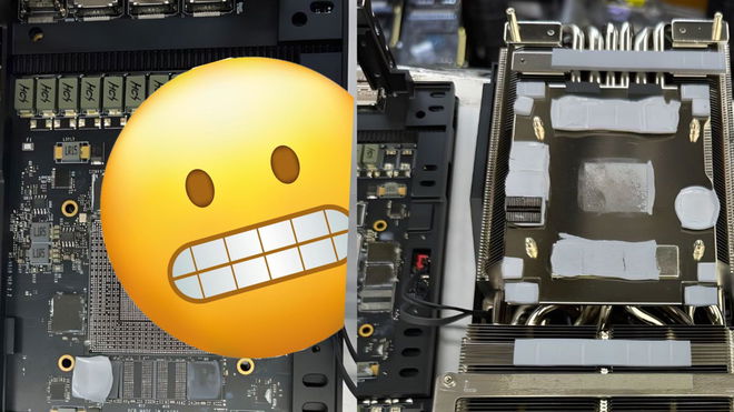 A grimacing emoji reacting to the Nvidia RTX 4090 no GPU scam 