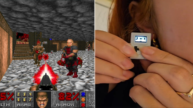 It is possible to play DOOM on programmable keychains - screenshot from Doom and the programmable keychains as earrings