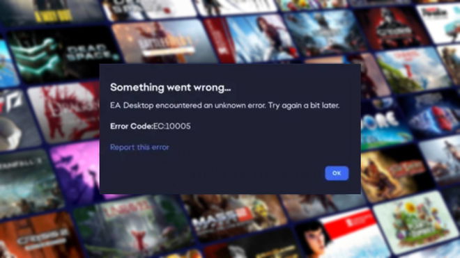 Am image of the pop-up error message on EA Play that reads "error code EC 10005"
