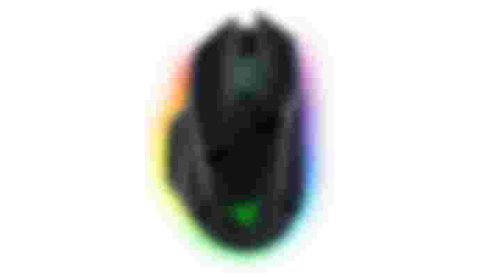 Razer Basilisk V3 Pro product image of a black mouse featuring green Razer branding and RGB lighting underneath.