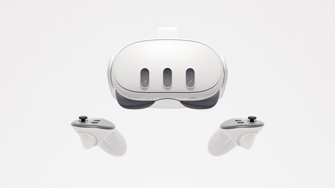 The Meta Quest 3 headset is shown