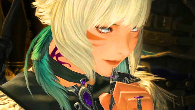 Final Fantasy XIV MMO character looking very softly in the corner 