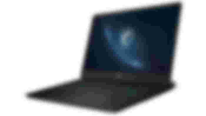 MSI Vector GP76 product image of a black laptop with multicoloured backlit keys and blue MSI branding on the display.