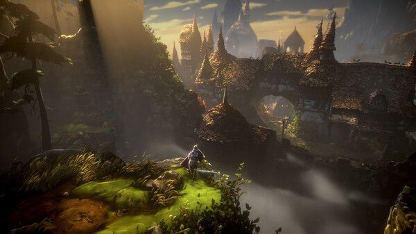 No Rest for the Wicked player standing in front of rock formation