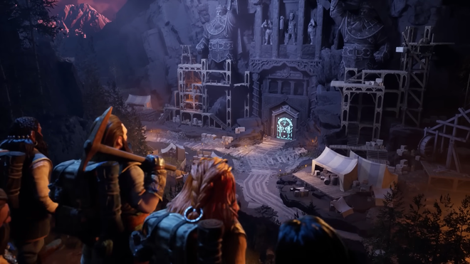 Dwarves exploring the mines of Moria.