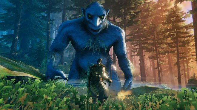 Player looking at a monster in survival game Valheim